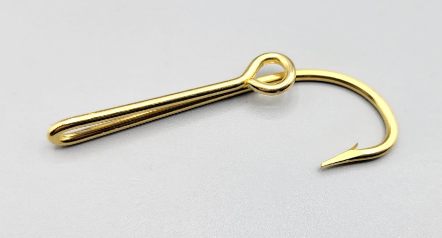 Fishing Hook Tie Clip Gold Tone Tie Bar Fishing Novelty Vintage Formal Wear
