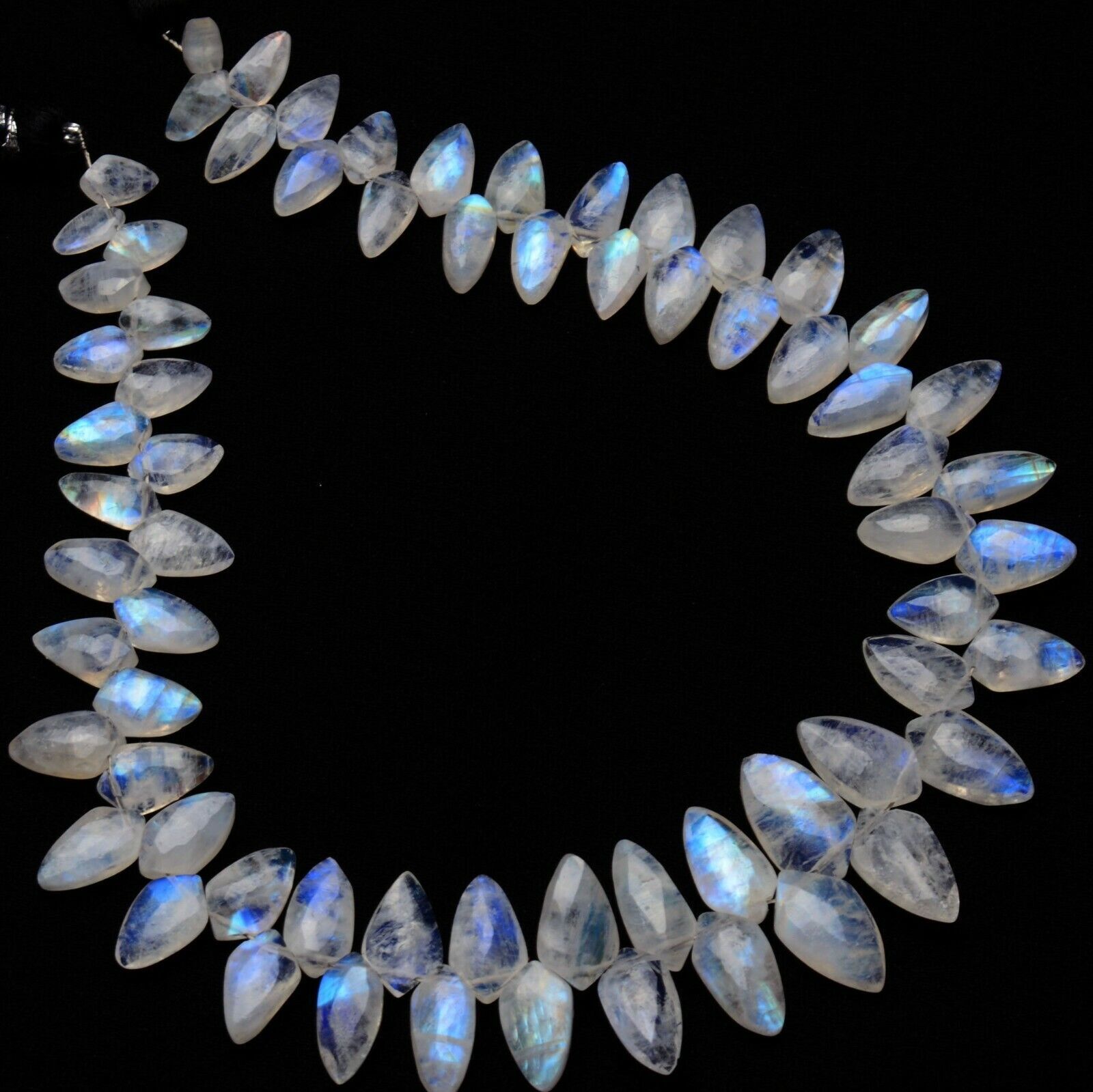 Natural Gem Blue Fire Rainbow Moonstone 7×5 to 13x7mm Size Briolette Beads 11″