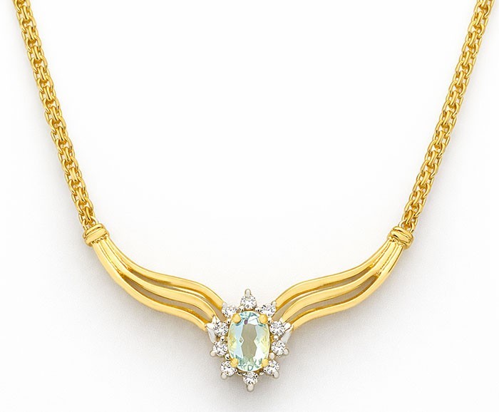 GENUINE 0.45 Cts AQUAMARINE & DIAMOND PENDANT NECKLACE SOLID 14K YELLOW GOLD