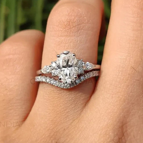 2.80Ct Oval Lab Grown Diamond EF/VS1 Solitaire Wedding Ring Set 14k White Gold