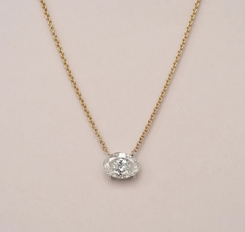 Oval Cut Lab Created Diamond 14K Yellow Gold Finish Valentine’s Gift Necklace