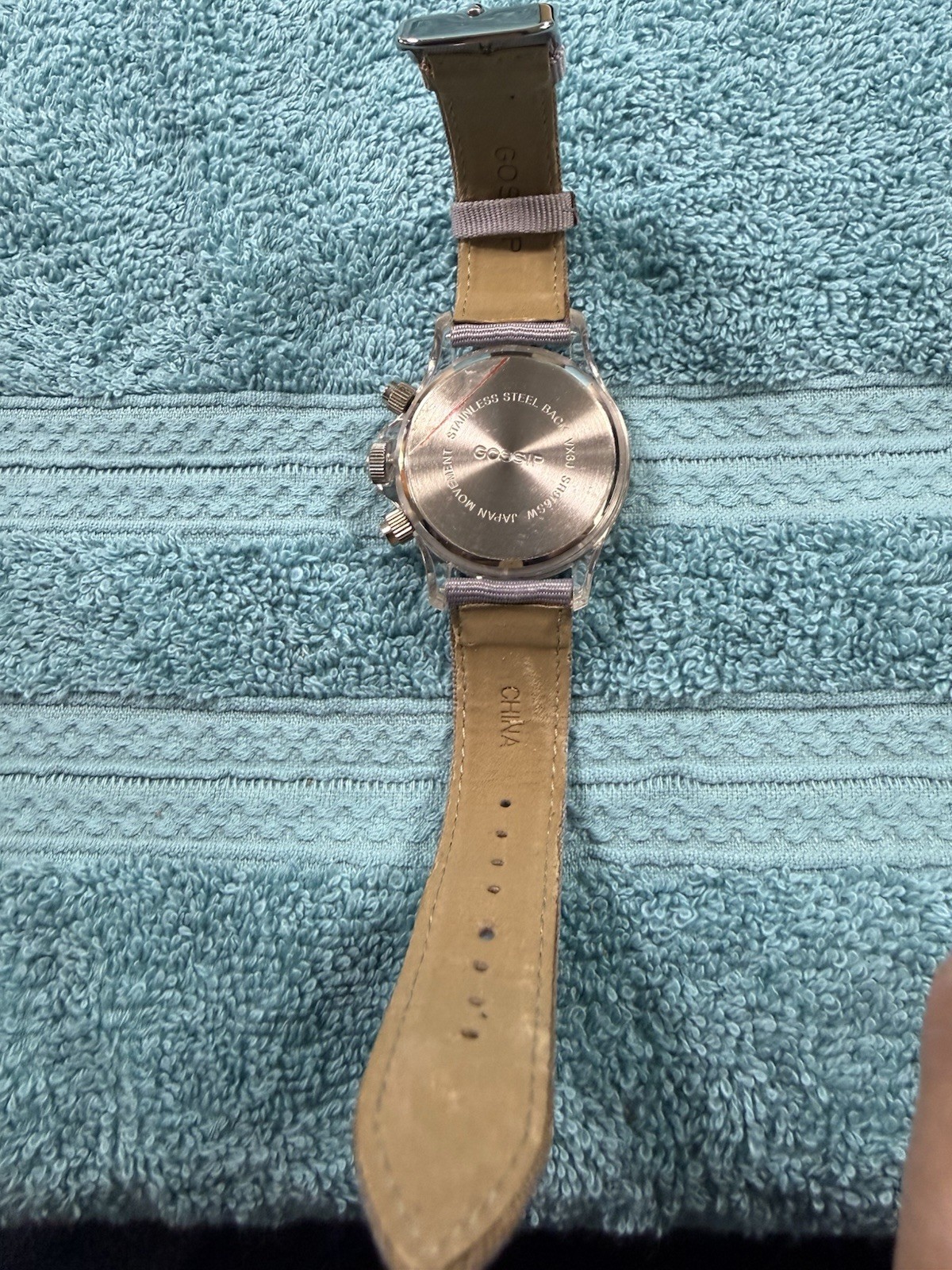 Gossip Gray Dial Bezel Crystal Accent Round Clear Case Gray Canvas Band Watch