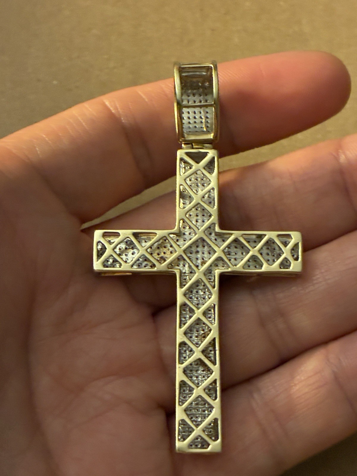 10kt Gold Vintage Stamped Diamond Cross pendant Heavy 9.7 Grams 300+ Diamonds