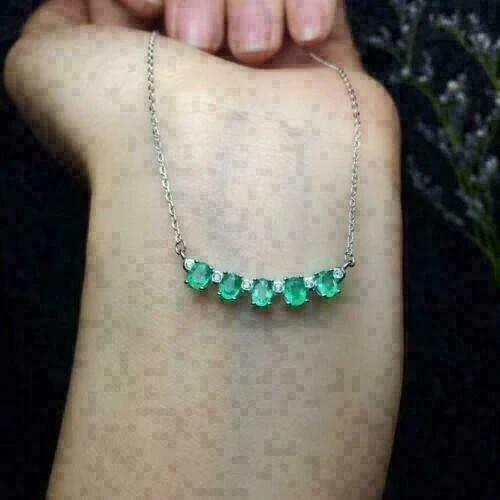 2ct Oval Cut Green Emerald & D/VVS1 Diamond Pendant Necklace 14k White Gold Over