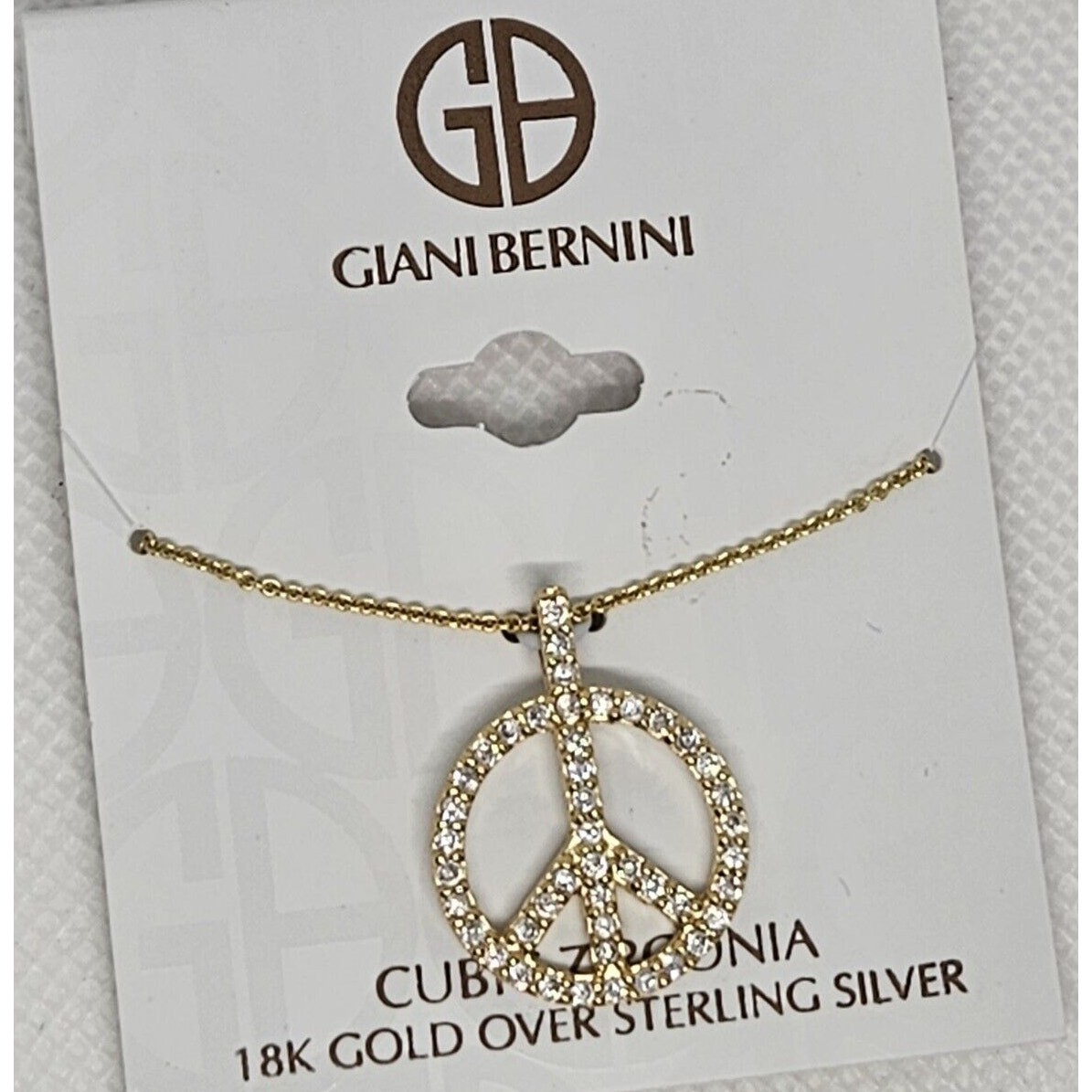 18K Gold Vermeil Necklace Peace Pendant CZ Women’s Fashion Stylish Chic NWT