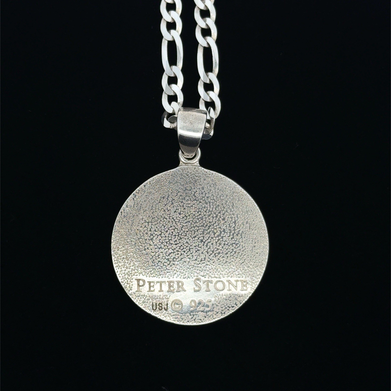 Peter Stone Saint Michael Sterling Silver Pendant On 20” Figaro Necklace, 21.5g