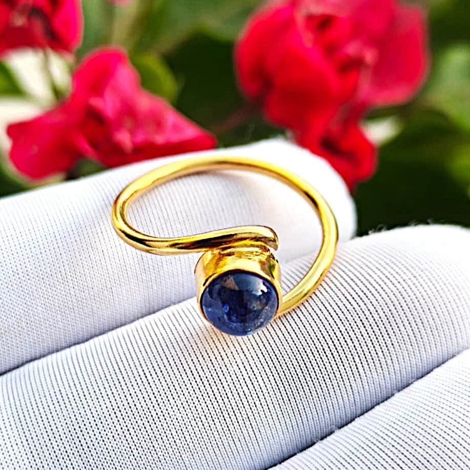 Dainty Blue Sapphire Ring, Gold Plated Sterling Silver, Handmade Gemstone Ring