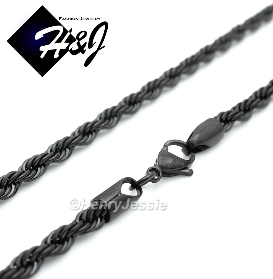 20″24″30″MEN Stainless Steel 5mm Black Plated Rope Chain CZ Jesus Pendant*BP133