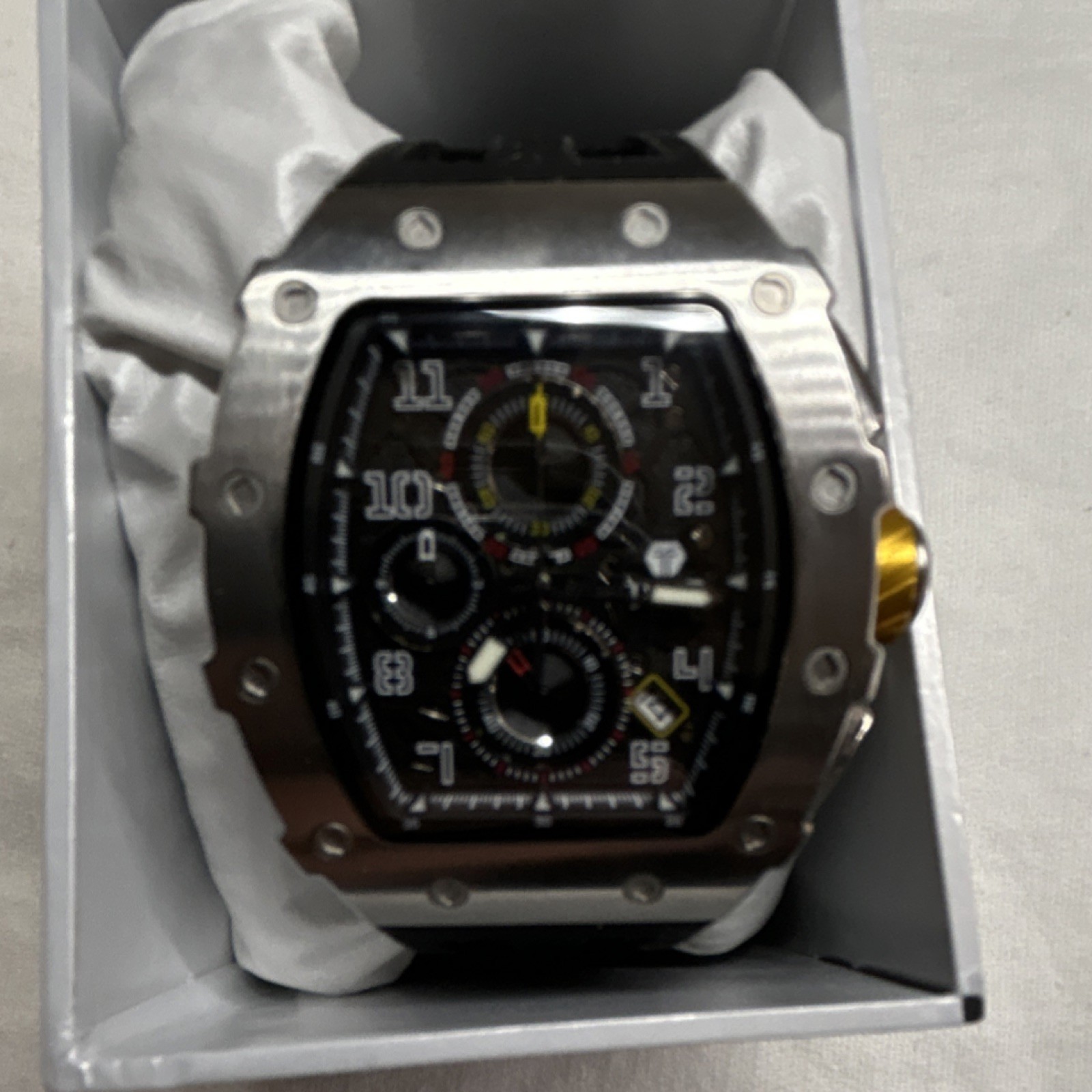 TSAR BOMBA Men’s Chronograph Stainless Steel Watch Black Rubber Strap 50M Analog