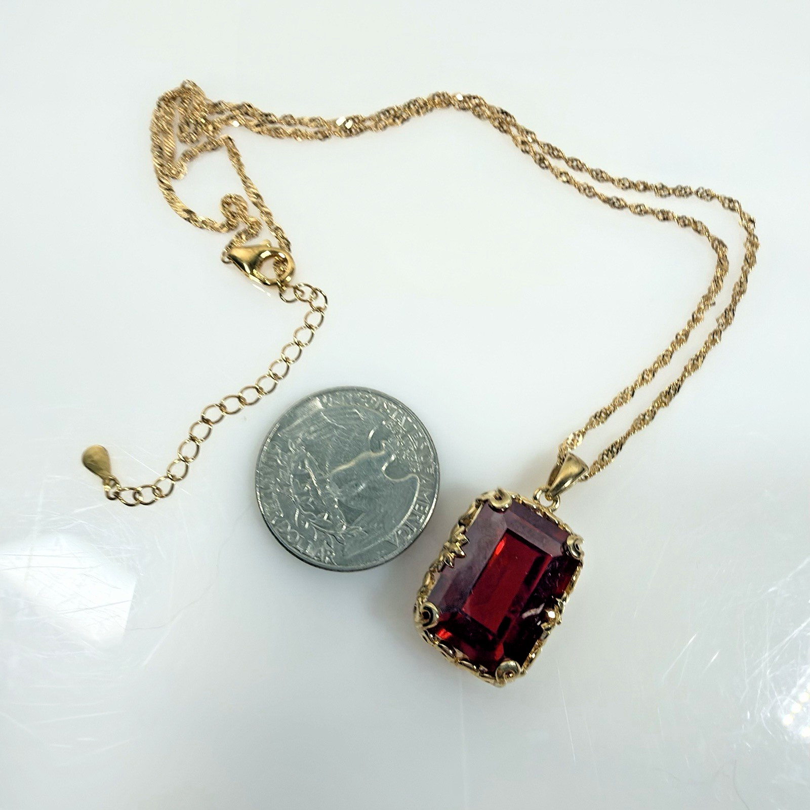 Ruby Necklace Lab Created Pendant 925 Gold Vermeil BBJ Bangkok Ratnaraj 18+2 In