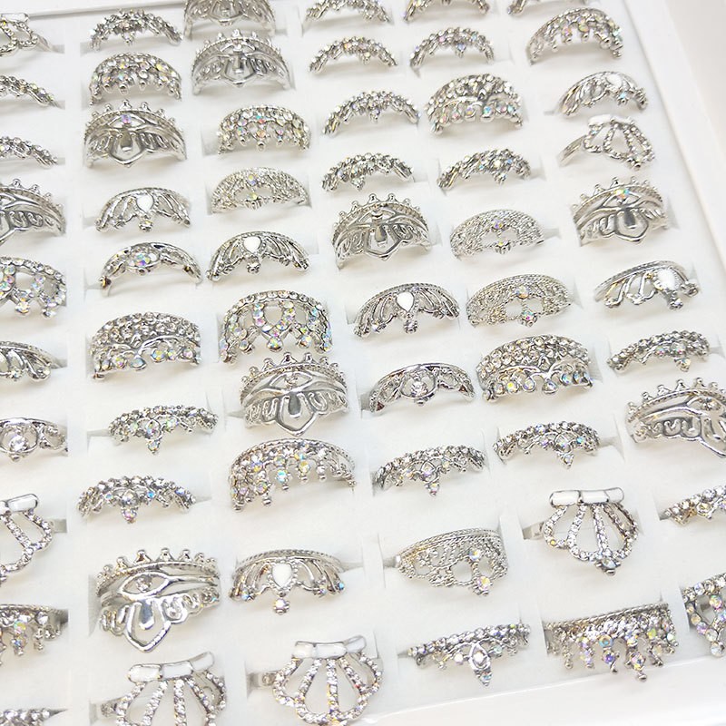 25/50/100 Wholesale Princess Queen Crown Sparkling Cubic Zirconia Ring Jewelry