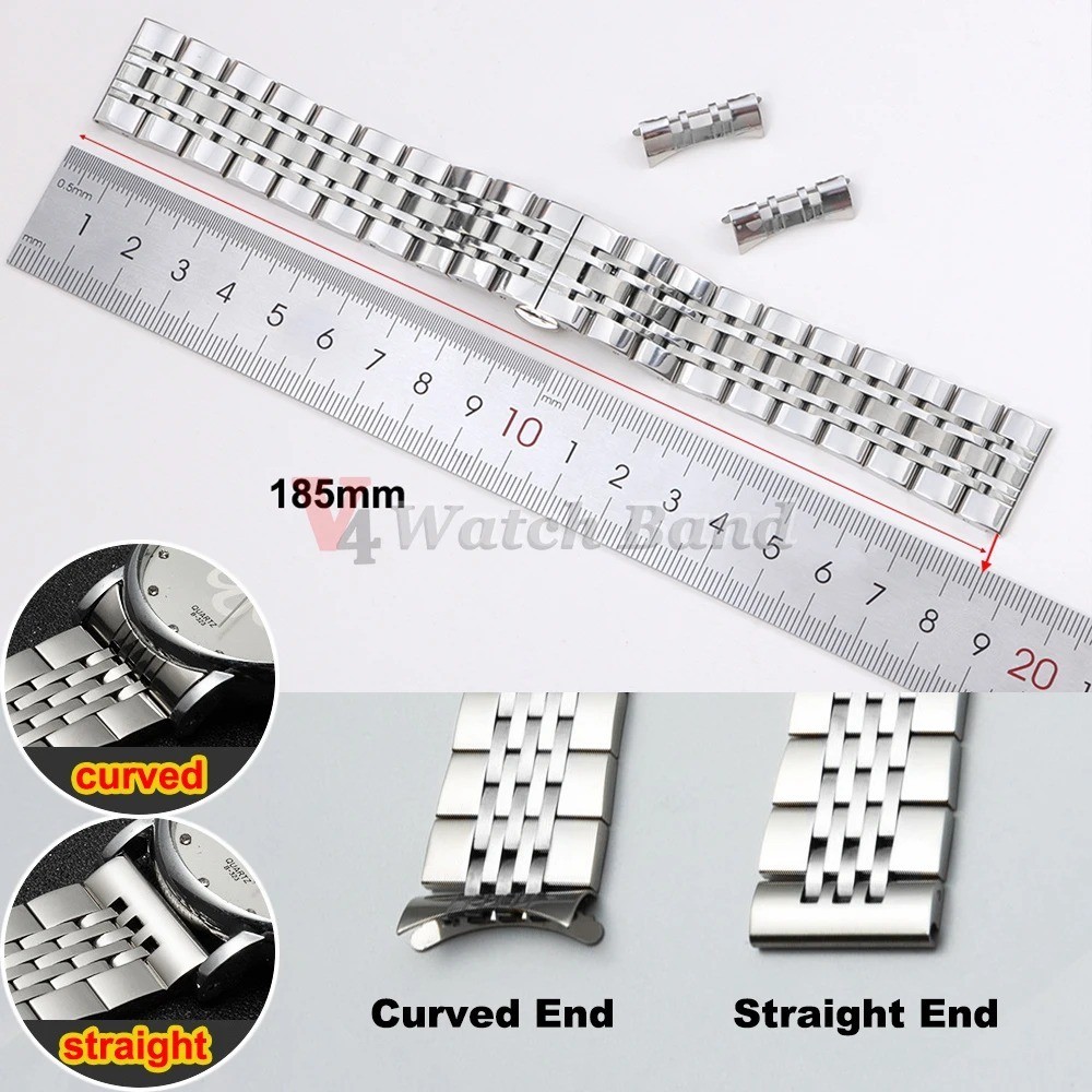 Curved End Watch Strap Bracelet Stainless Steel Band Metal Wristband Universal