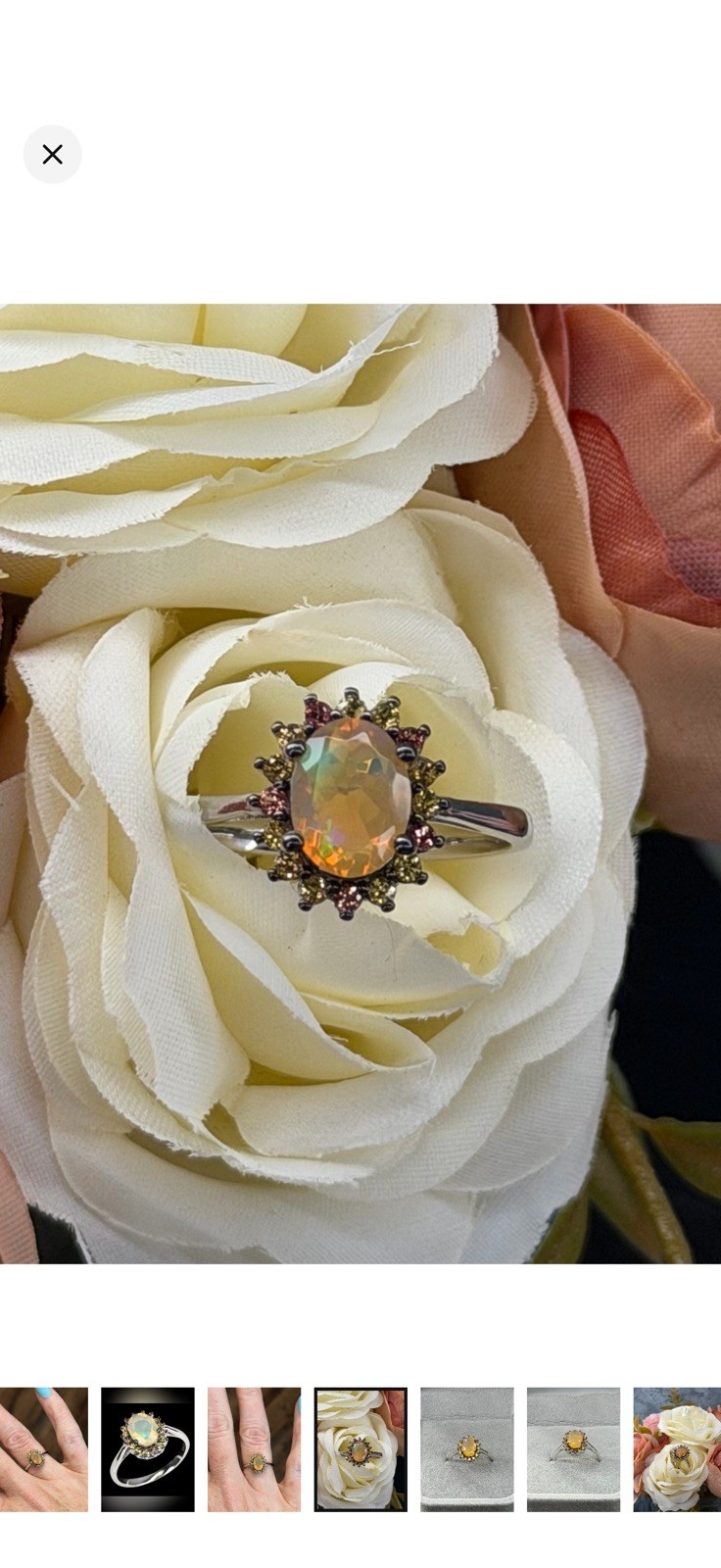 Enchanting Natural Diamond cut Sapphire with Fire Opal 925 Sterling Silver Sz 7