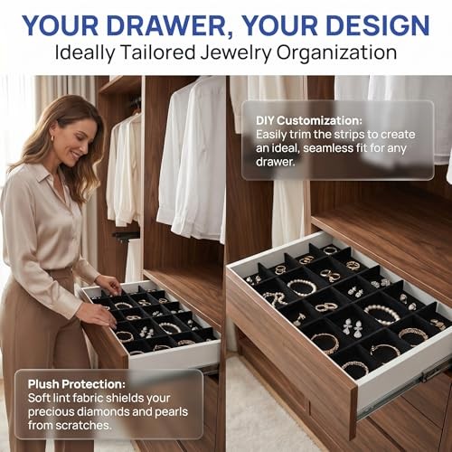 1 Set Jewelry Tray Dividers, 13.17 Inch Black Lint Inserts, Drawer Storage