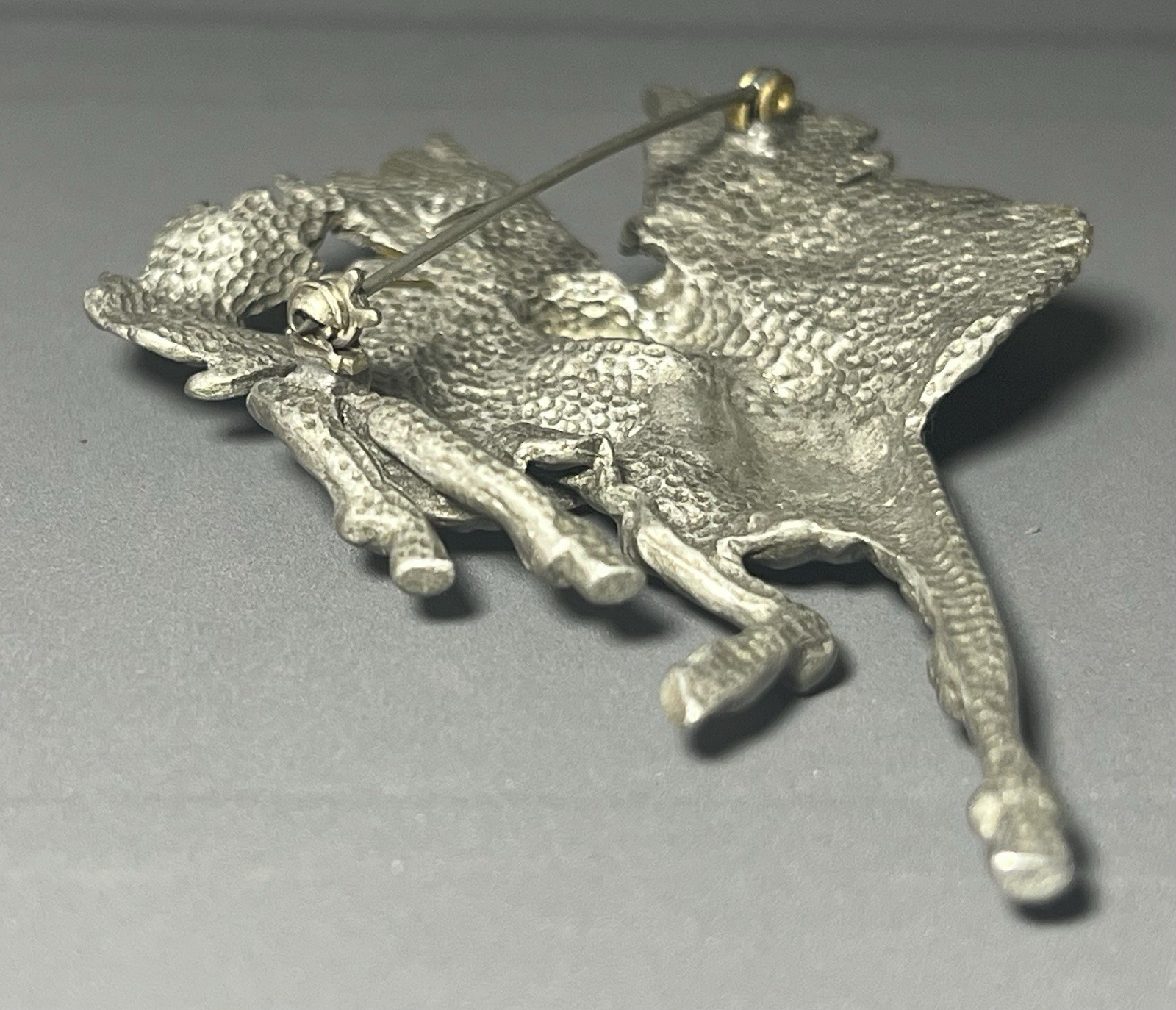 Vintage JJ Jonette Brooch Pewter Horse Pegasus Purple Glitter 3.5 Inches
