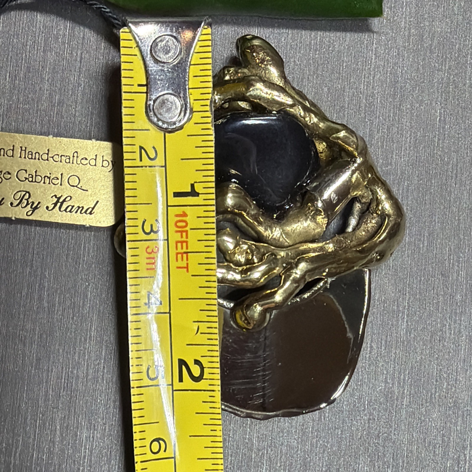 Vintage George Gabriel Mixed Metal Brooch Gold Silver Copper Onyx Gem Modernist