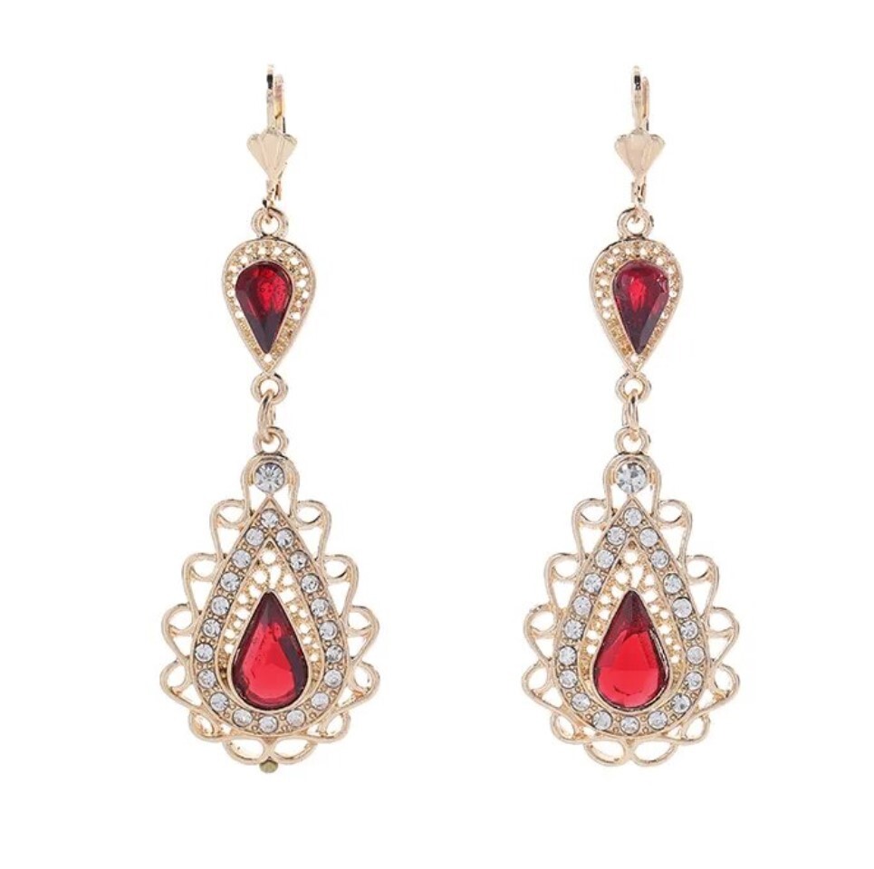 Alloy Algerian Style Dangle Rhinestone earrings green and red