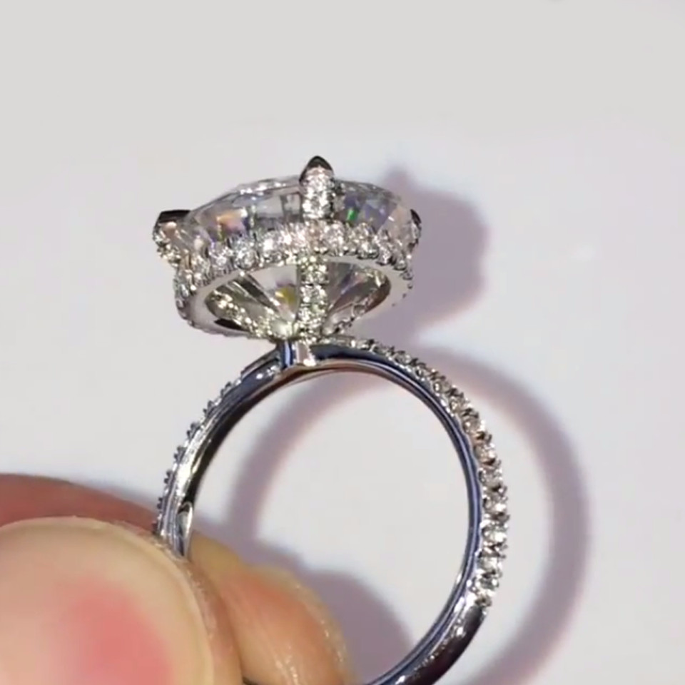 6 Carat Round Moissanite Hidden Halo Engagement Ring in 14K White Gold Plated