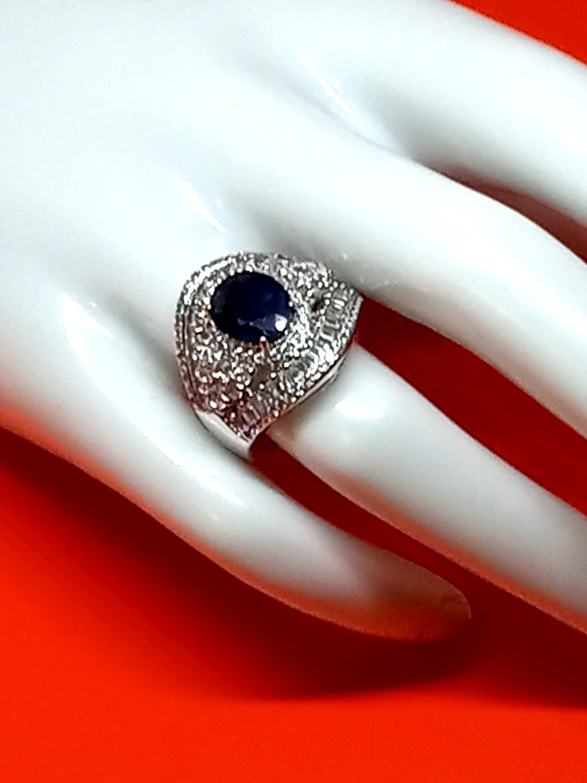 5.85ctw Madagascar Blue Sapphire White Topaz Ring Platinum Over Silver Size 7