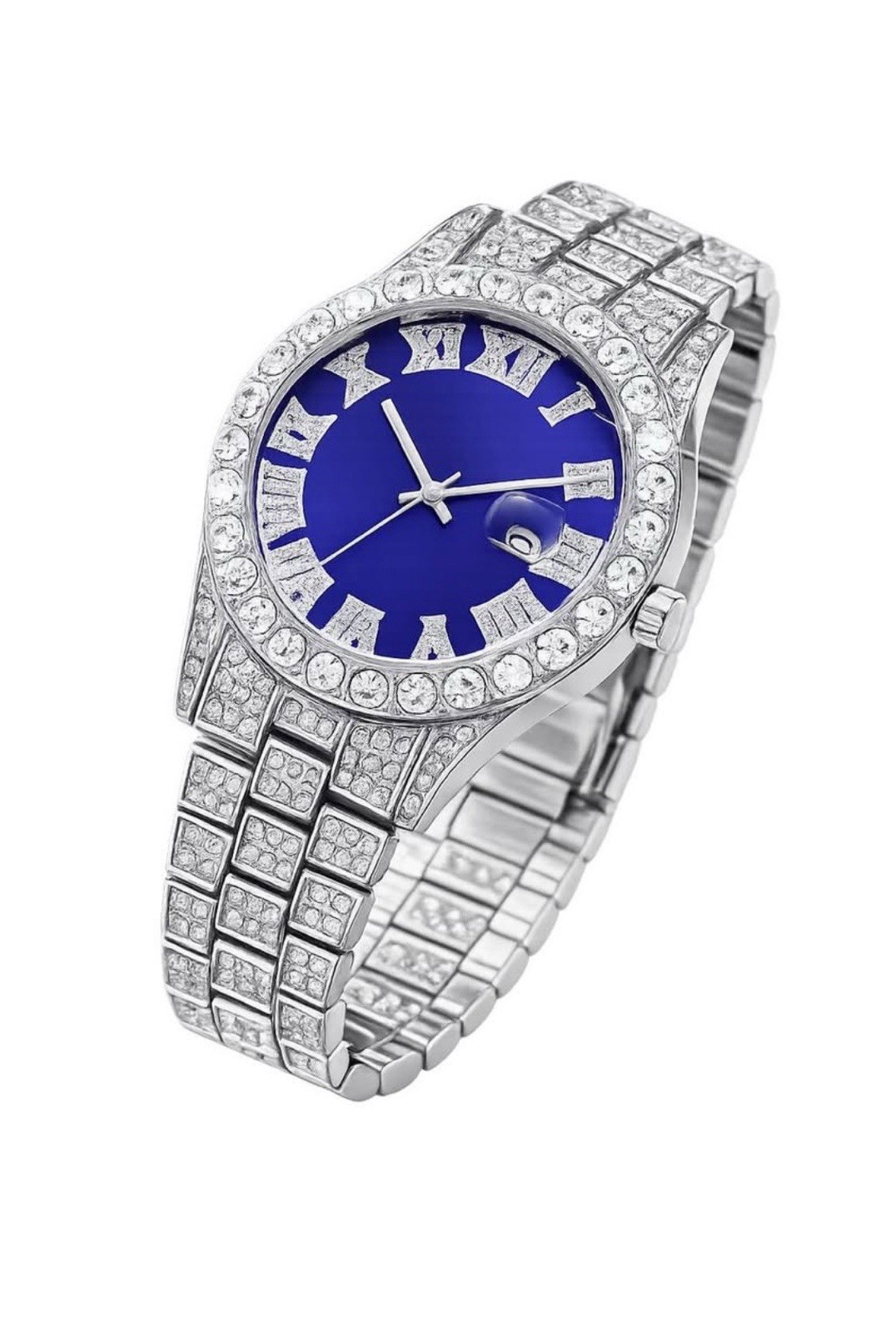 Men’s Luxury Quartz Wristwatch Green Dial Roman Numerals Date Two-Tone Bracelet