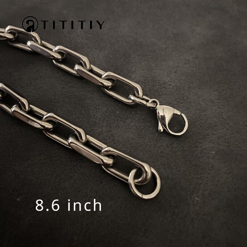 New 8mm Pure Titanium Chain Bracelet Men Women Flat O-Chain Anti Allergy 8.6inch