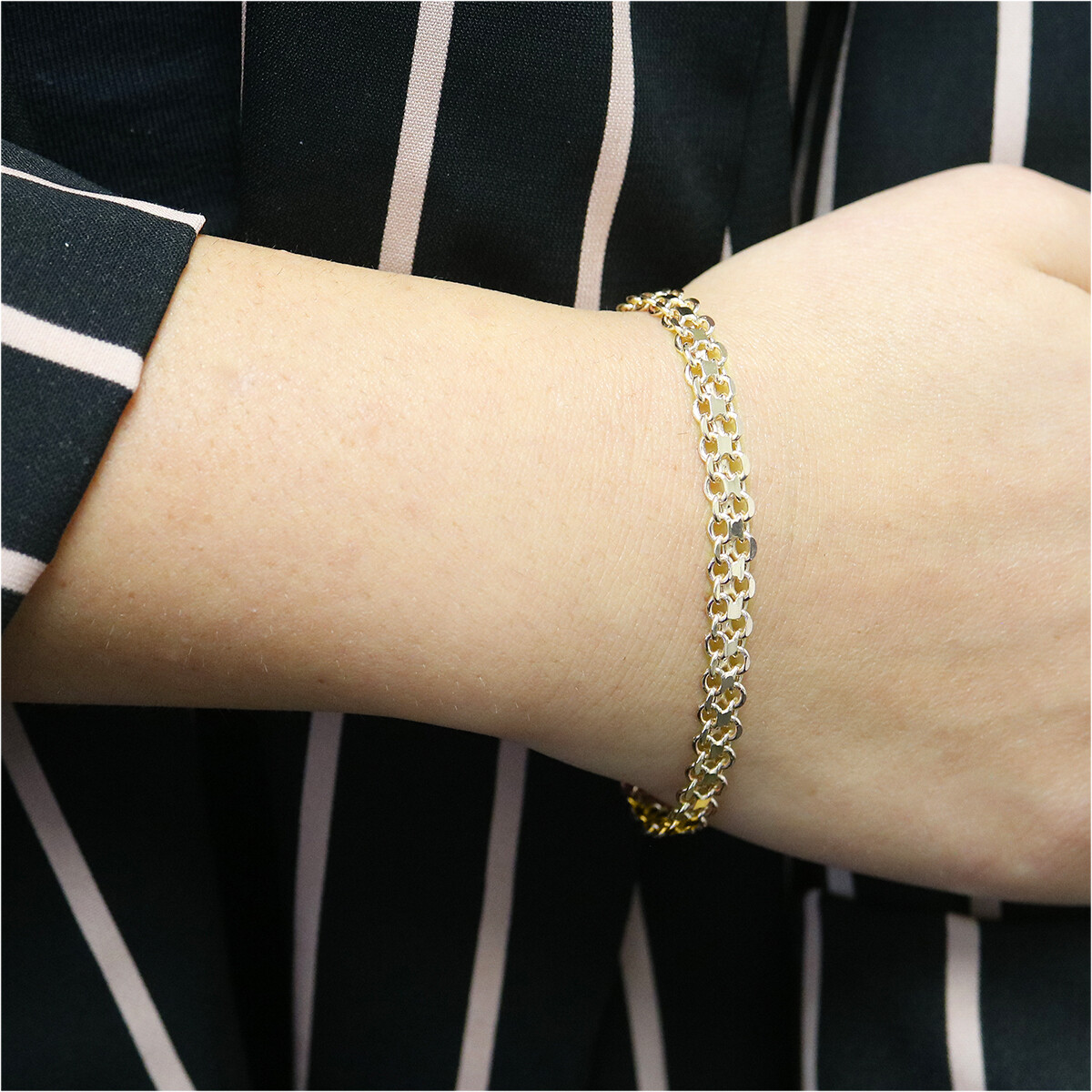 Italian Made 925 Sterling Silver 5MM Flat Bismark Chain Bracelet 7.5″ Inch