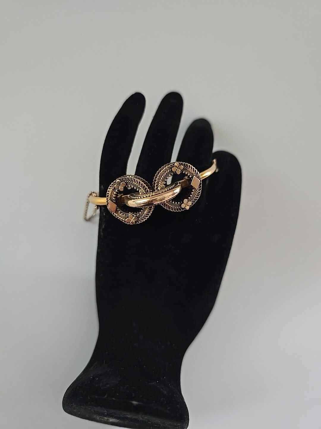 Victorian Etruscan Bracelet Gold Filled Filigree Clover Diamond Shape 6.25