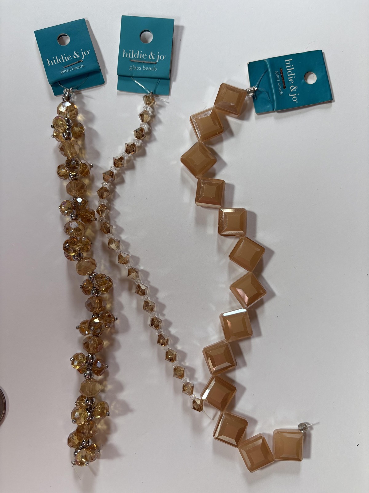 hildie & jo Glass Beads Lot of 3 Strands Faceted Bicone Square Amber Jewelry