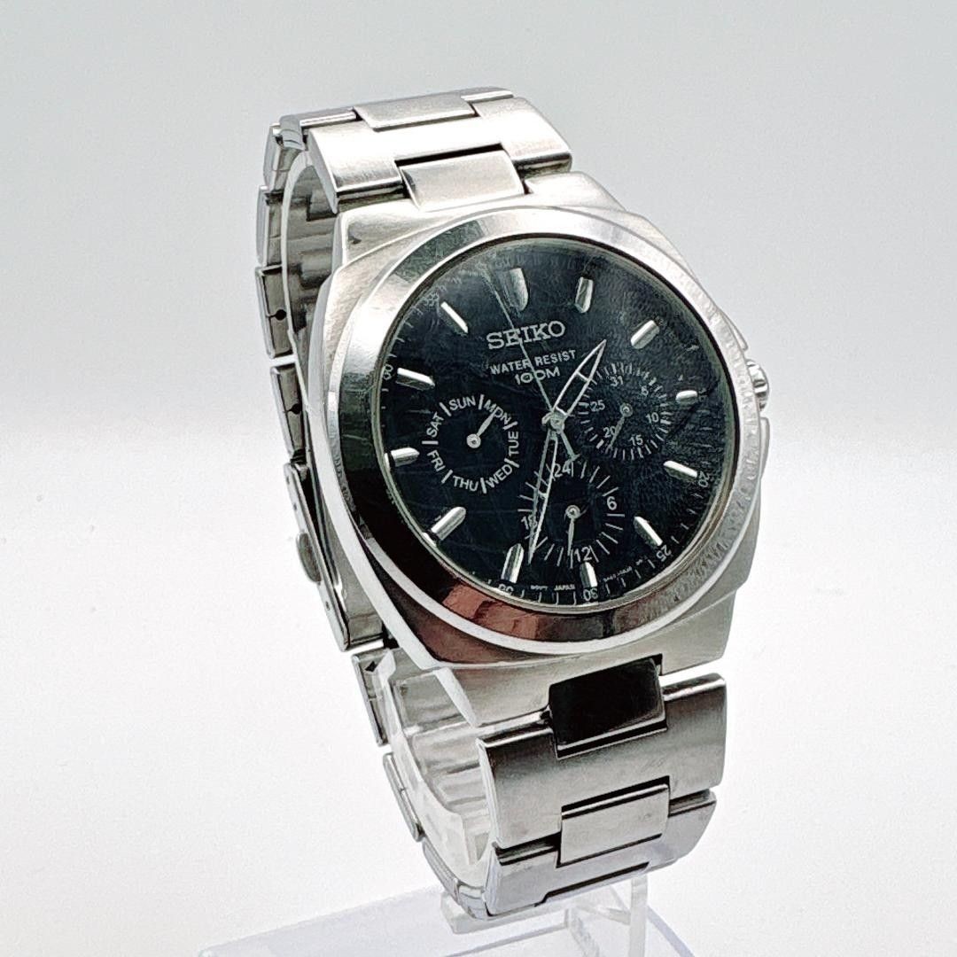 SEIKO 5Y89-0AF0 Men’s Quartz Black Dial Multi-Calendar 100M Day Date From Japan