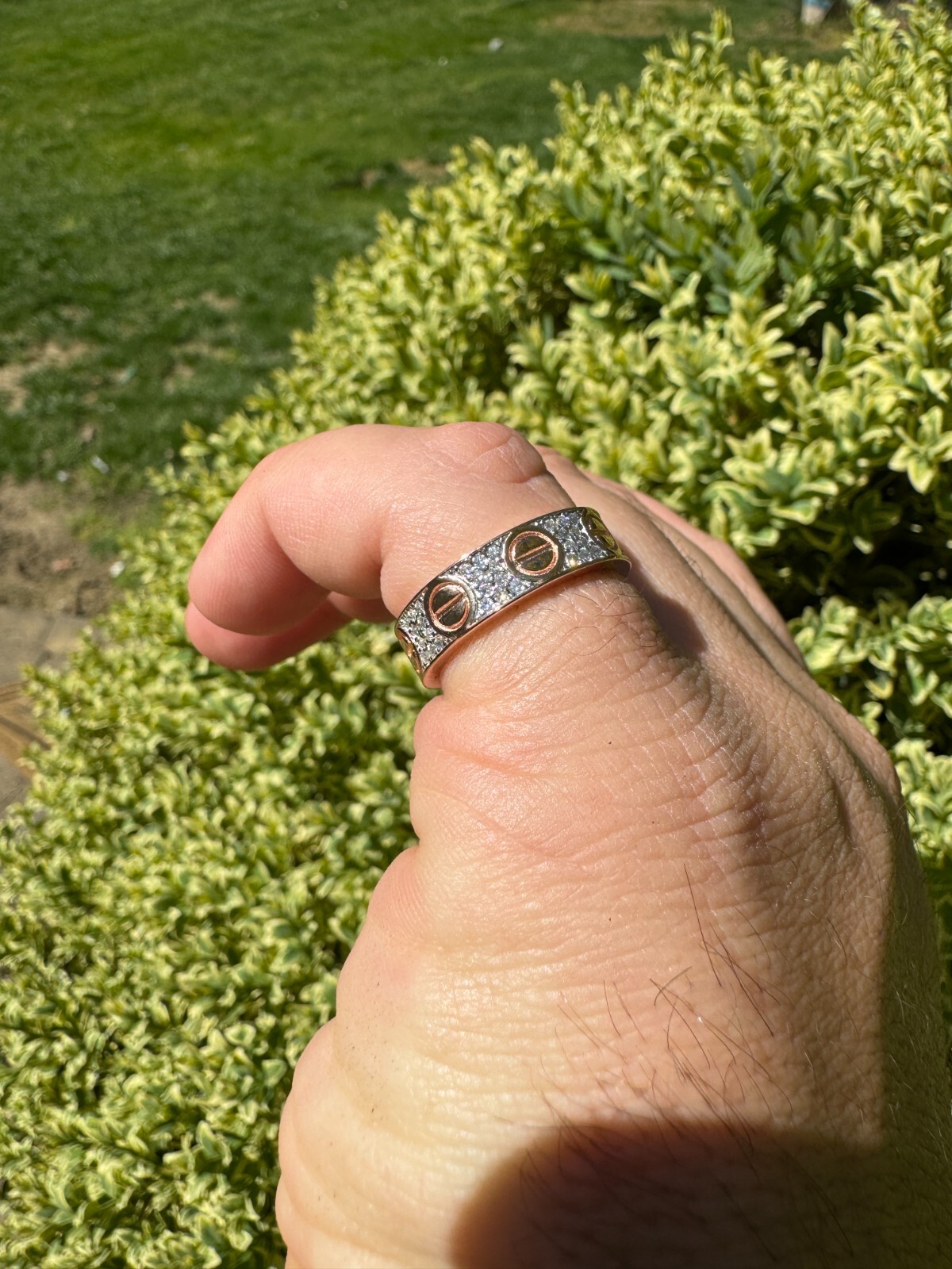 Real Iced Moissanite Eternity Band Wedding Screw Ring 14k Rose Gold 925 Silver