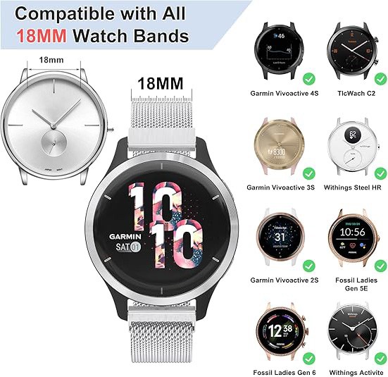 18MM Strap For Garmin Venu 3S Vivoactive 3S 4S Magnetic Metal Loop Watch Band