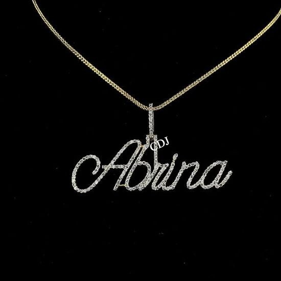 Women’s Personalized Real Moissanite Cursive Name Pendant 925 White Gold Plated