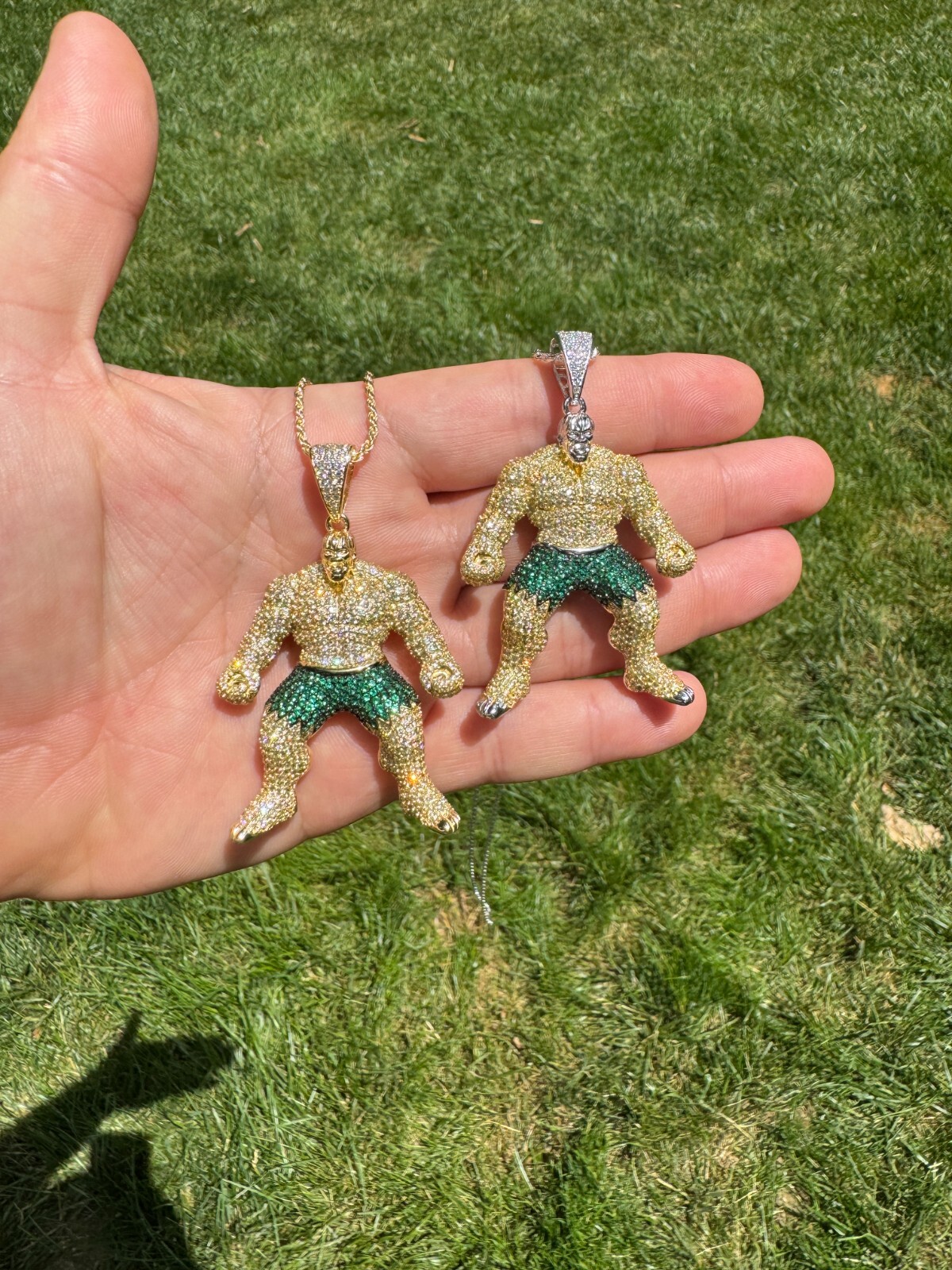 Real 925 Silver/14k Gold Plated LARGE Iced Hulk Superhero Pendant Necklace