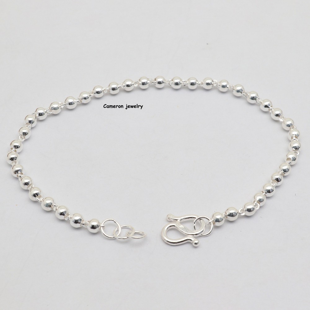 Pure S999 Fine Silver Chain 6mm Round Beads Link Bracelet 4g 7.1inch