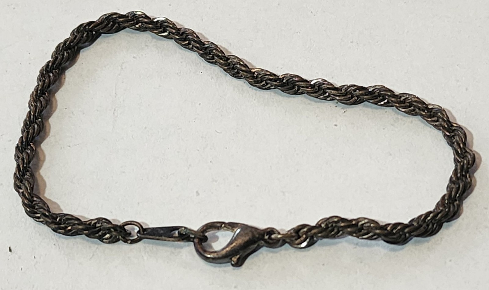 Vtg Silver Color Rope Chain Bracelet w Lobster Clasp Design 7.5 Inches Pre-Owned