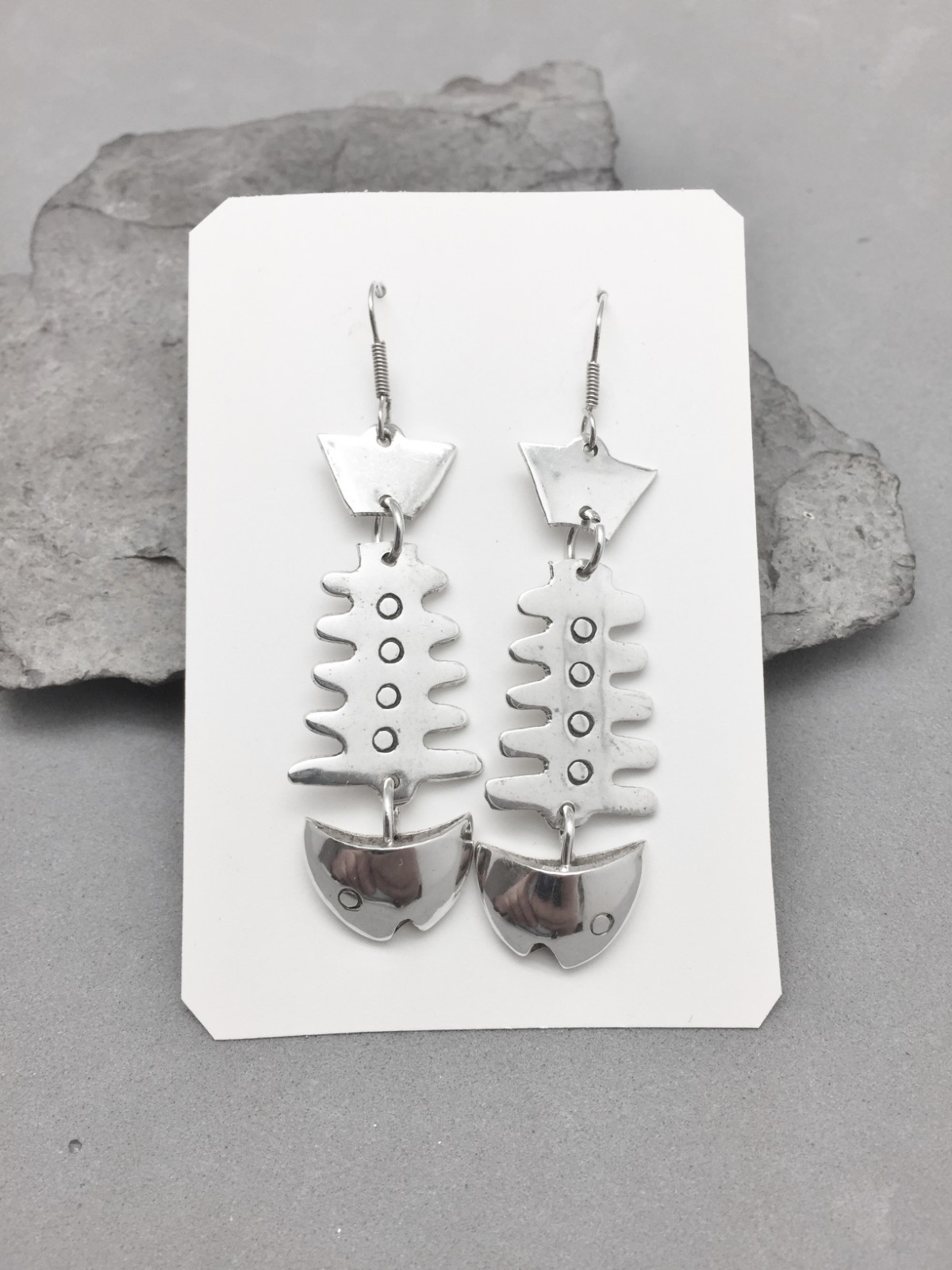 Sterling Silver Taxco Fish Earrings Dangle Signed TC-115 Vintage 11.9gram 2″
