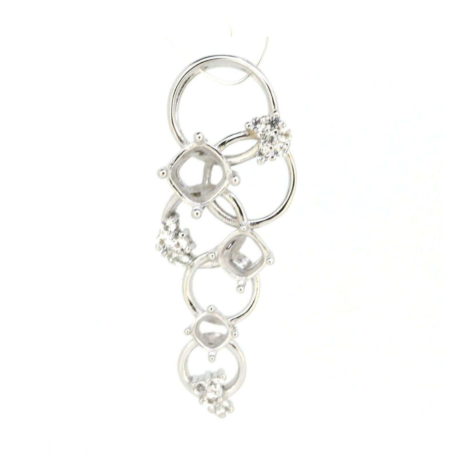 Sterling Silver Semi Mount Pendant Setting Cushion Cu7x7 5×5 & 4x4mm White Topaz