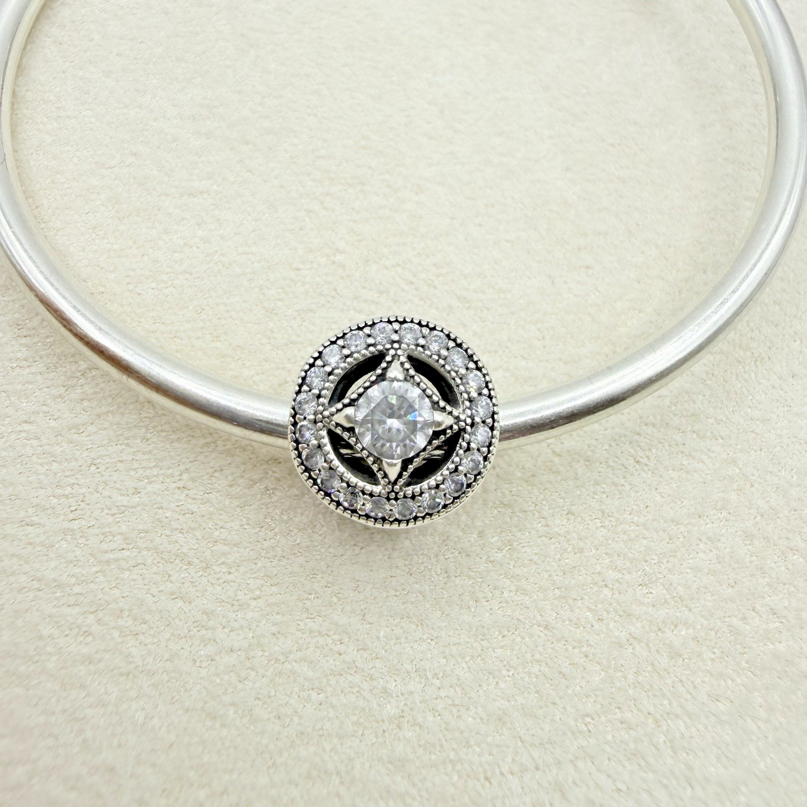 Pandora Sterling Silver Vintage Allure Round Charm Bead Pave CZ Stone
