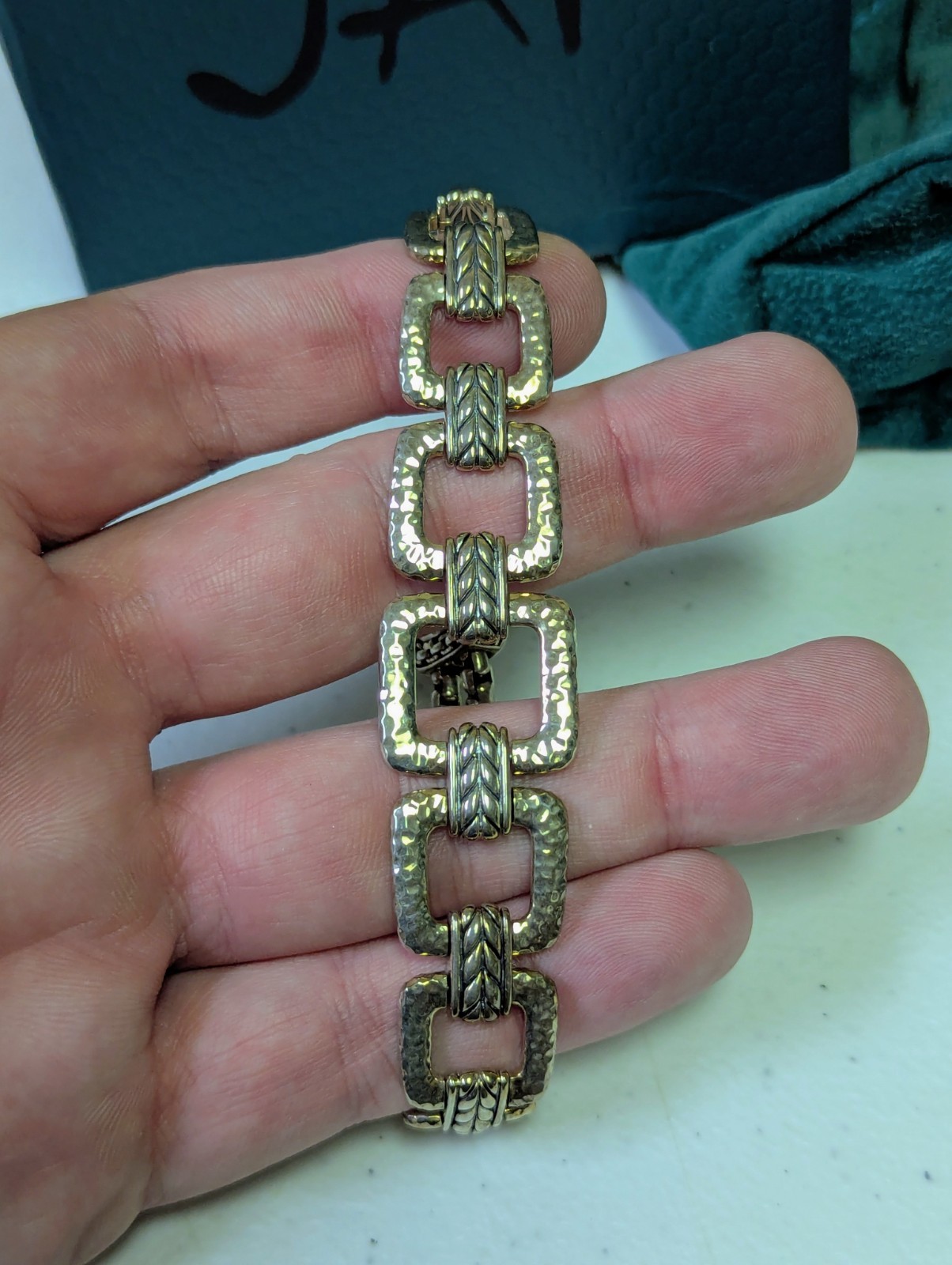 JAI By John Hardy Sterling Silver Adjustable Box-Chain Hammered Square Bracelet