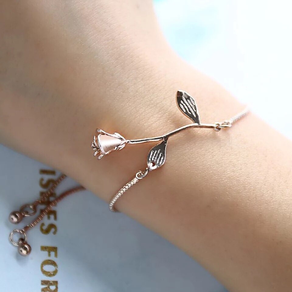 Rose flower Bracelet Bangle Silver/Gold /Rose Gold Charm B9 Mother’s Day Gift