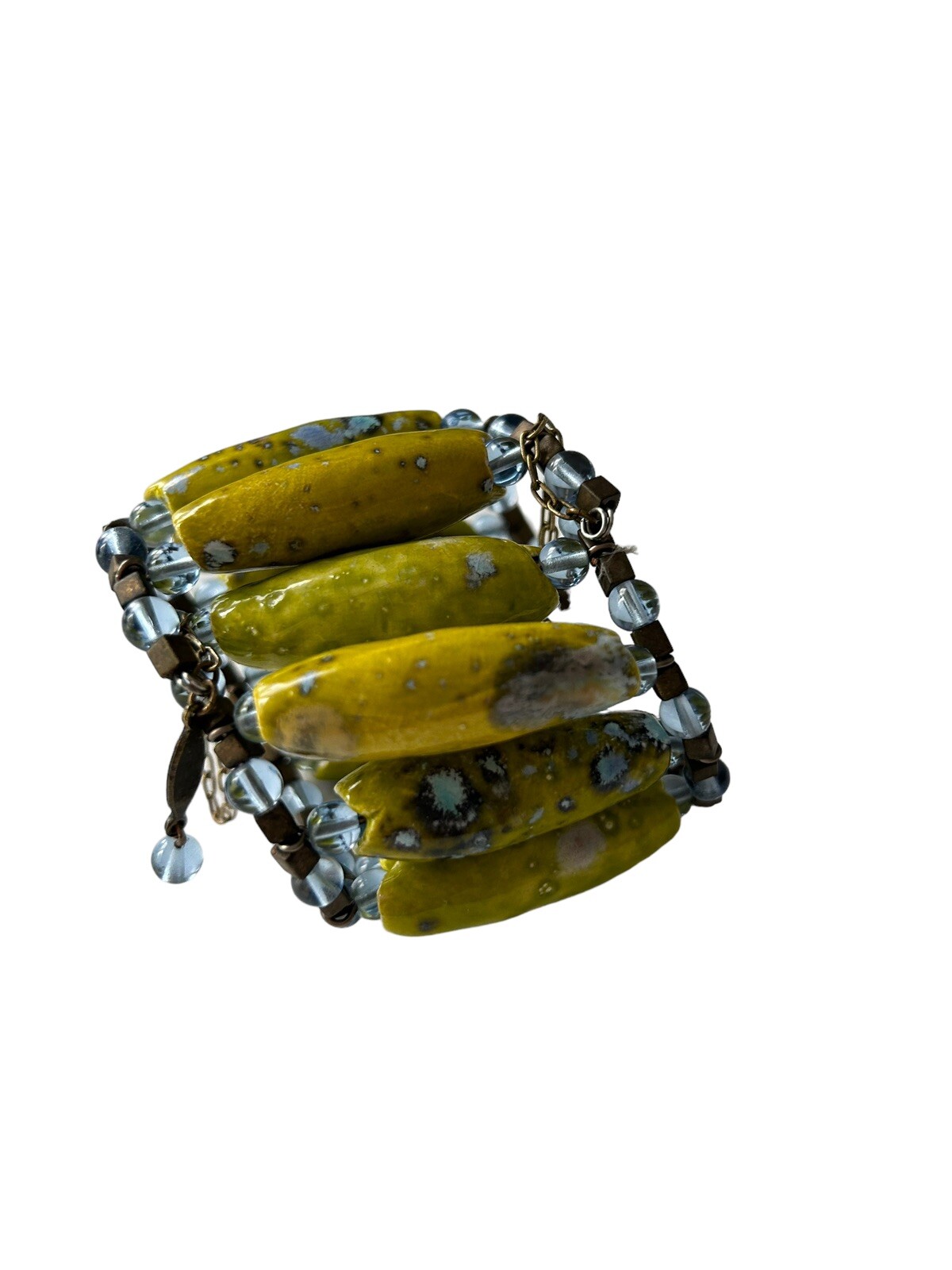 Bedizen Ornaments green/yellow beaded art to wear bracelet thick