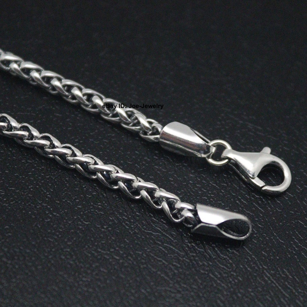 Real 925 Sterling Silver Men’s Necklace 4mm Round Wheat Link Chain 23.6inch