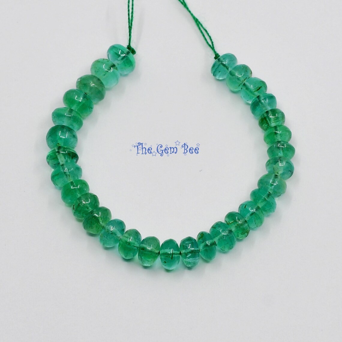 3.8mm-4.3mm Zambian TRANSPARENT Green Emerald Smooth Rondelle Beads 3″ Strand