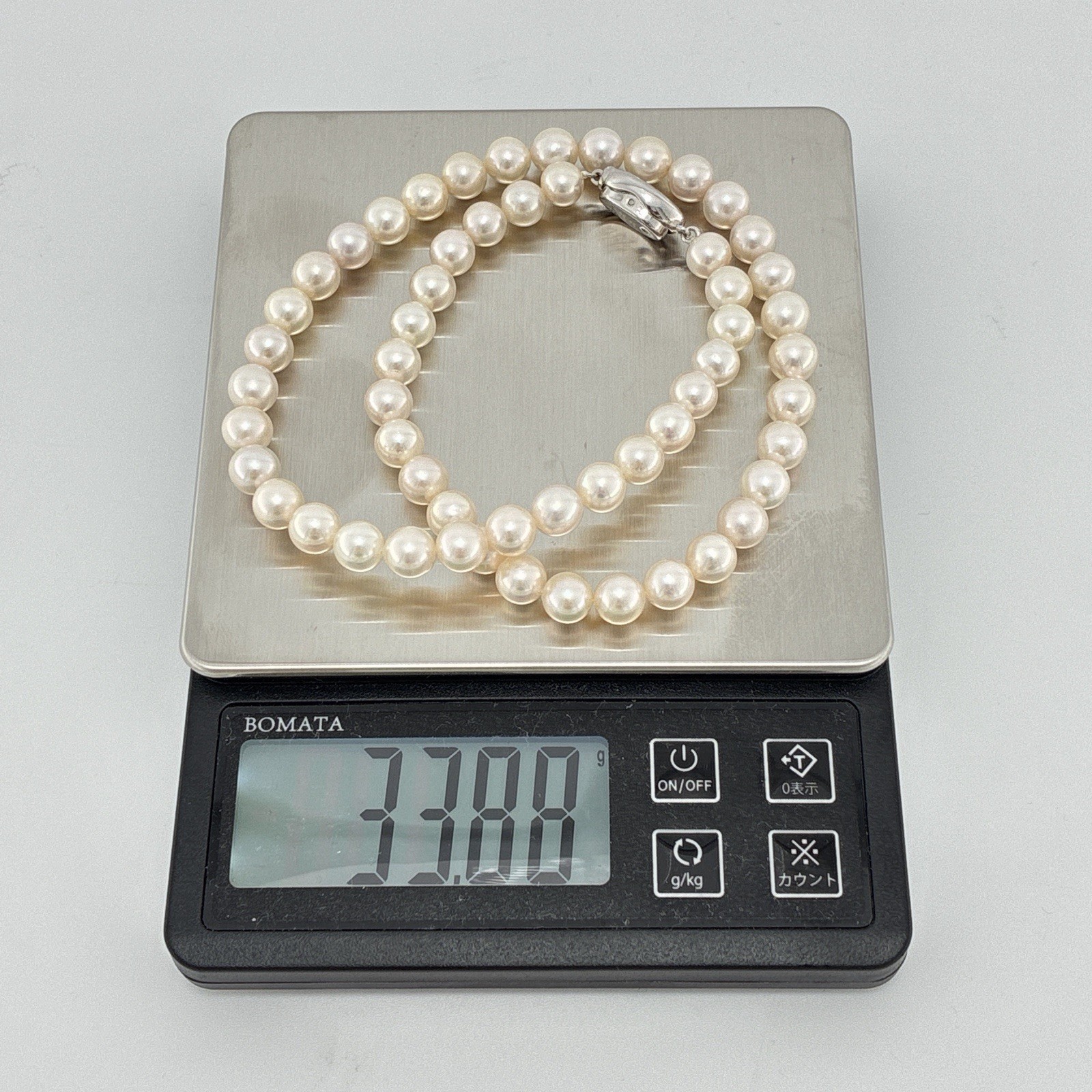 7-7.5mm Pearl Japanese Akoya White-Rose Necklace Silver 17.0″