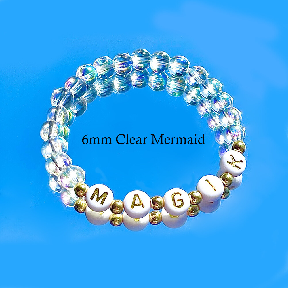 Magik Custom Name Glass Bead Soap Bubbles Mermaid Holographic Aura Mama Bracelet