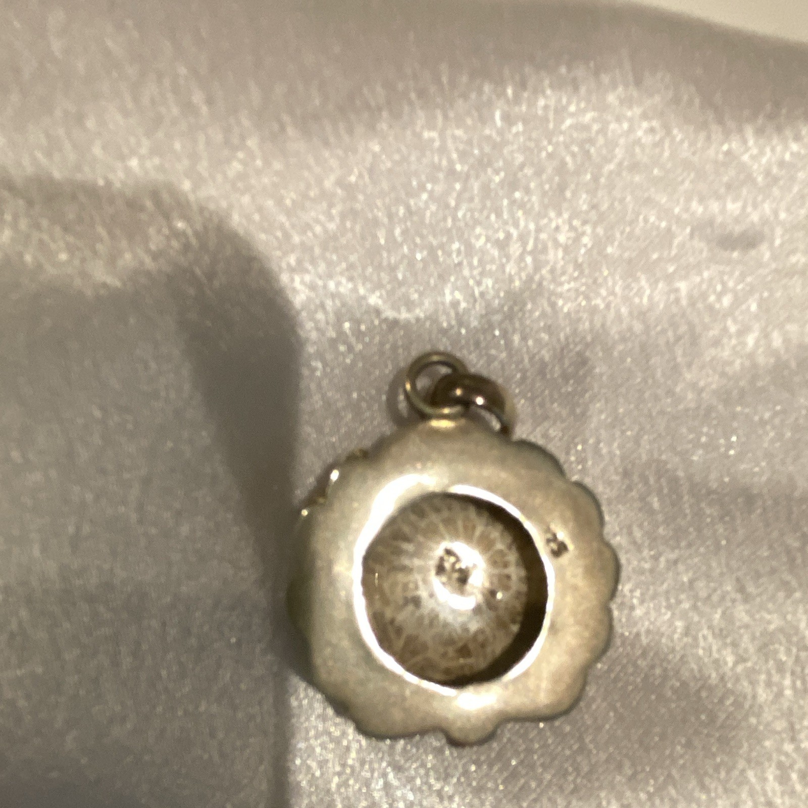 Round Pendant Charm Bezel Set Brown Round Stone Silver Tone Scalloped Edge