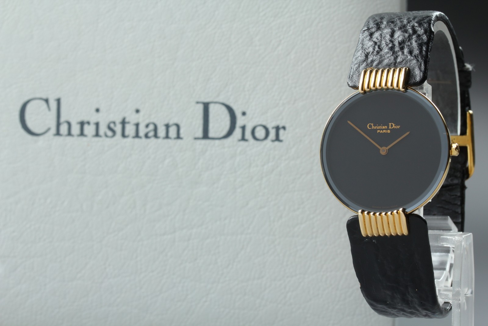 Vintage N MINT Christian Dior Bagheera D47-153-5 Black Dial Qz Mens Watch w/Box