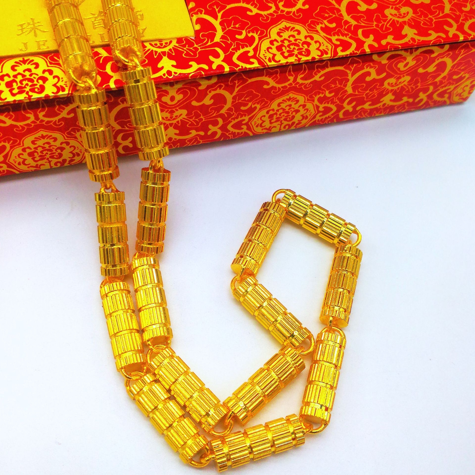 Cylindrical Necklace 22K 23K 24K THAI BAHT YELLOW GOLD GP Necklace