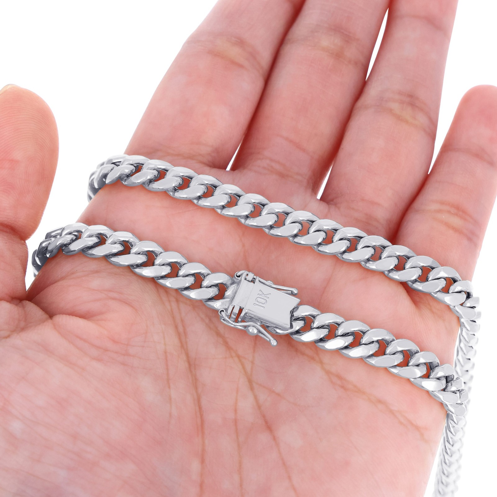 10K White Gold 3mm-9mm Miami Cuban Link Necklace Chain or Bracelet, 7″-30″