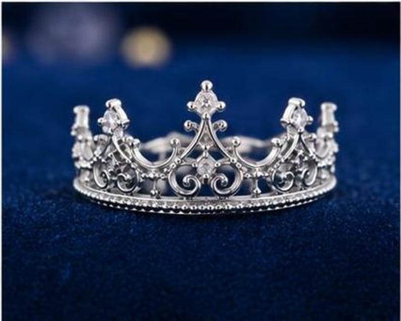 925 Sterling Silver Crown Ring Princess Tiara Queen Filigree Minimalist